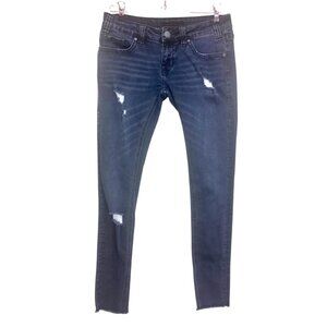 Rock & Roll Rival Low Rise Skinny Blue Jeans Factory Distress 26 fits 30x27 .g